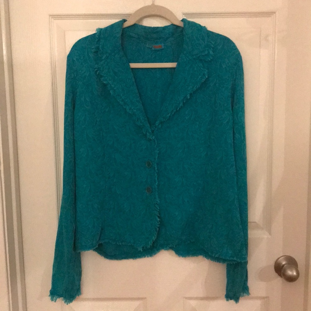 Tianello Sz M fringe paisley jacket Turquoise
